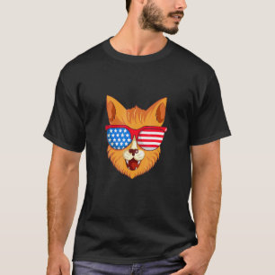 Cute Cat With American Flag Glasses Design T-Shirt