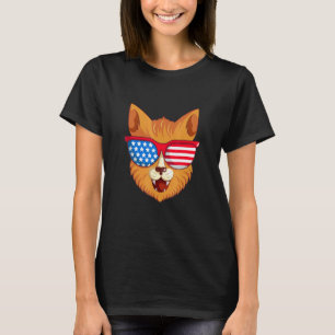 Cute Cat With American Flag Glasses Design T-Shirt
