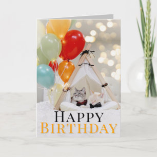 Cute Cat With Balloons Birthday Greeting Card
