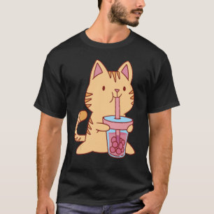 Cute Cat With Boba Bubble Milk Tea T-Shirt