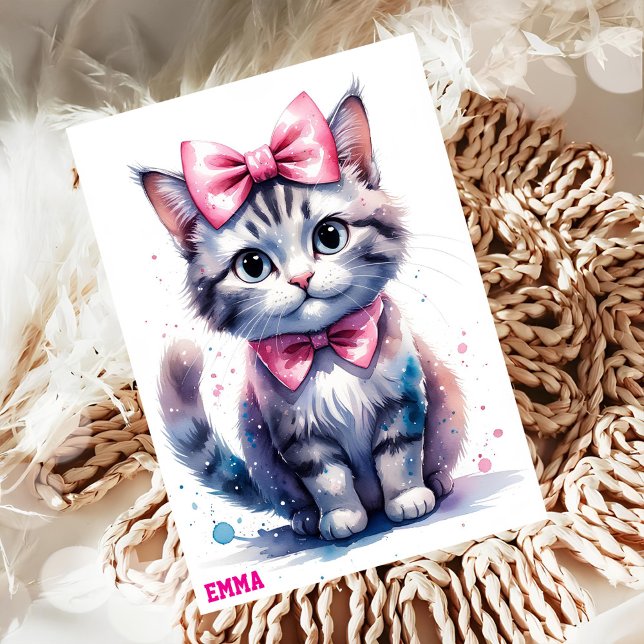 Cute cat with bow happy birthday invitation (Creator Uploaded)