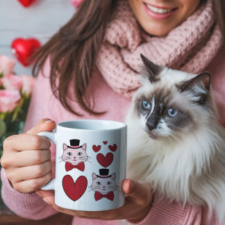 Cute cat with bow tie and hearts valentine’s day coffee mug