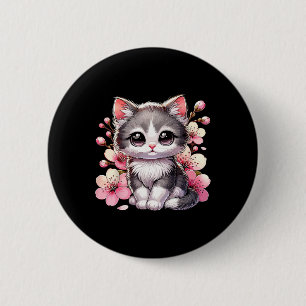 Cute Cat With Cherry Blossoms Cat 6 Cm Round Badge