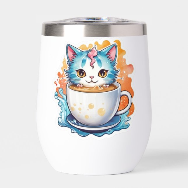 Cute Cat With Coffee Mug Cartoon Design-94678 (Front)