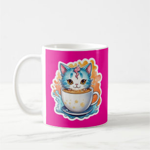 Cute Cat With Coffee Mug Cartoon Design-94678
