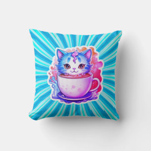 Cute Cat With Coffee Mug Cartoon Design-94678 Cushion