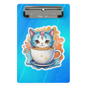 Cute Cat With Coffee Mug Cartoon Design-94678 Mini Clipboard