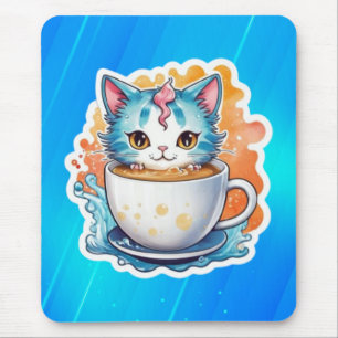 Cute Cat With Coffee Mug Cartoon Design-94678 Mouse Pad