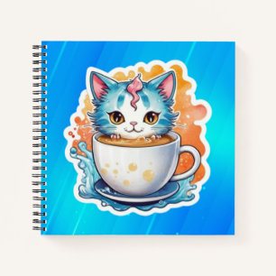 Cute Cat With Coffee Mug Cartoon Design-94678 Notebook