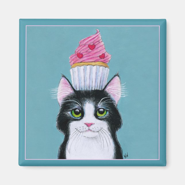 Cute Cat with Cupcake magnet (Front)