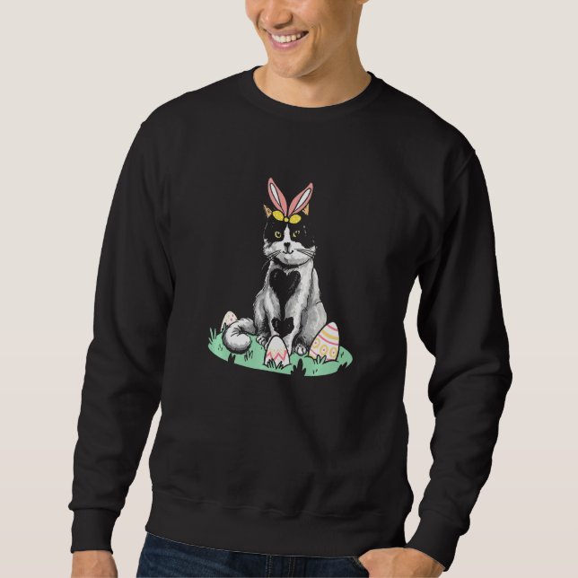 Cute Cat With Easter Ears Eggs Easter Bunny Sweatshirt (Front)