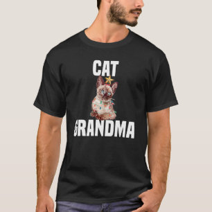 Cute cat with fairy lights cat grandma T-Shirt