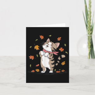 Cute Cat With Falling Leaves Cosy Fall Autumn Vibe Card