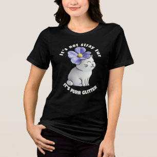 Cute Cat with Flower Hat - Purr Glitter Quote Tri-Blend Shirt