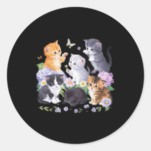 Cute Cat With Flowers For Cat Lovers Girl Women  Classic Round Sticker
