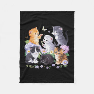 Cute Cat With Flowers For Cat Lovers Girl Women Fleece Blanket
