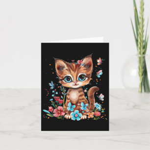 Cute Cat With Flowers I Kids Cat Card