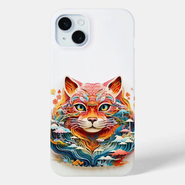 Cute Cat with flowers Paper Cutout Case-Mate iPhone Case (Back)