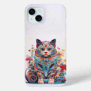 Cute Cat with flowers Paper Cutout iPhone 15 Mini Case