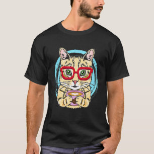 Cute Cat With Glasses Drinking Coffee For Cat & Co T-Shirt