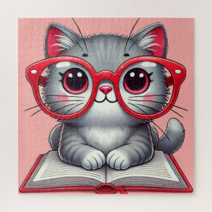 Cute Cat With Glasses Gift For Cat Lovers Jigsaw Puzzle