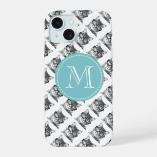 Cute cat with glasses pattern custom monogram iPhone 15 case