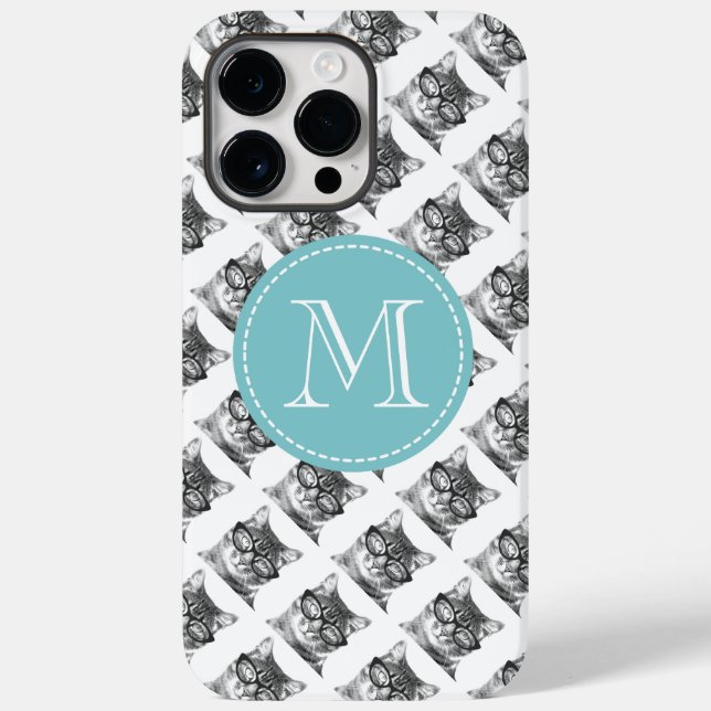 Cute cat with glasses photo custom name monogram Case-Mate iPhone case (Back)