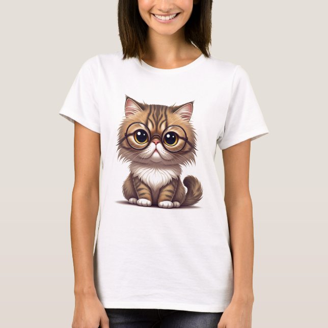 Cute Cat with Glasses T-shirt (Front)