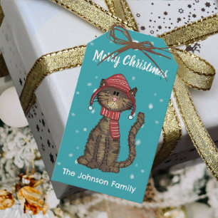 Cute Cat With Hat Christmas Holiday Custom  Gift Tags