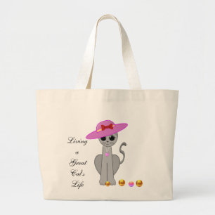 Cute Cat with Hat Large Tote Bag