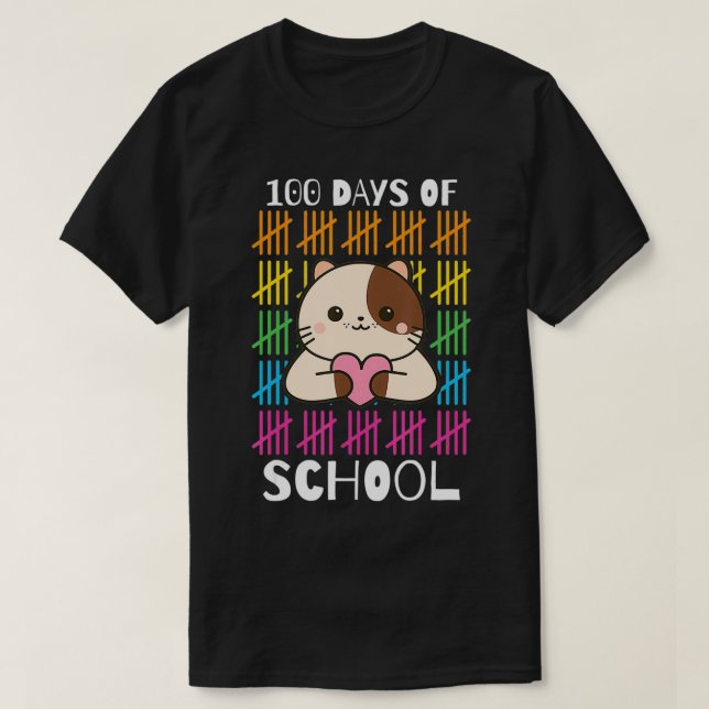 Cute Cat With Heart 100 Days Of School Tee 100th D (Design Front)