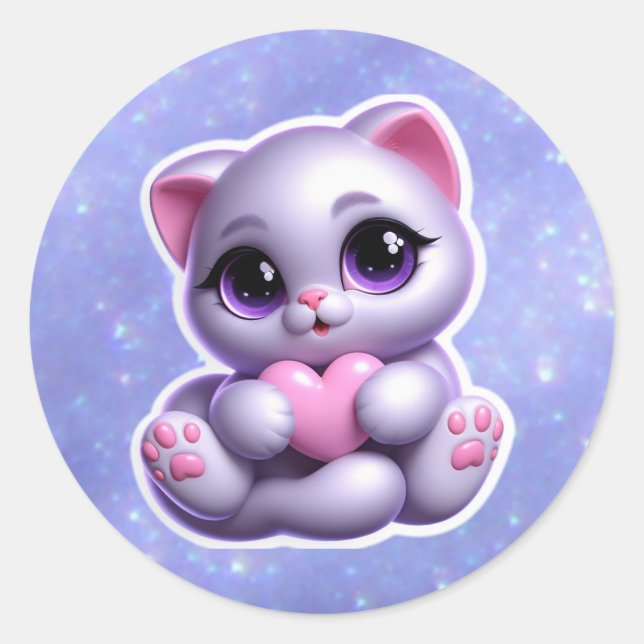 Cute Cat with heart Sticker (Front)