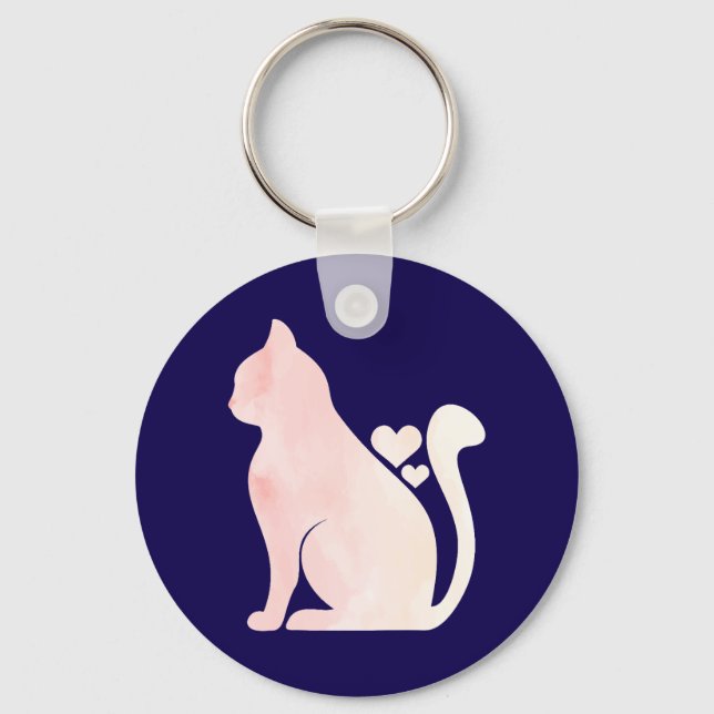 Cute Cat with Hearts Key Ring (Front)