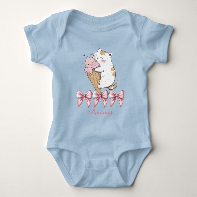 Cute Cat with Ice Cream and name Baby Bodysuit (Front)