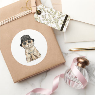 Cute Cat with Iced Coffee Classic Round Sticker