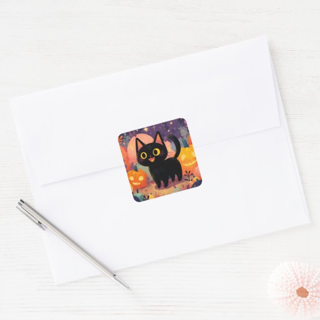 Cute Cat with Jack-o’-Lanterns - Sticker Sheet (Envelope)