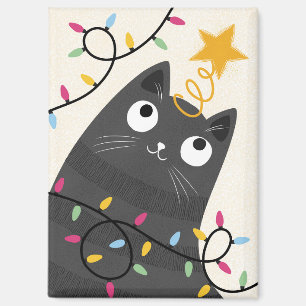 Cute cat with lights and tree-topper Christmas Magnet