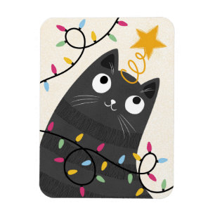 Cute cat with lights and tree-topper Christmas Magnet