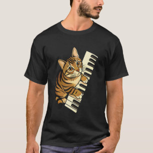 Cute Cat with Piano Keys Funny Musician & Pet Love T-Shirt