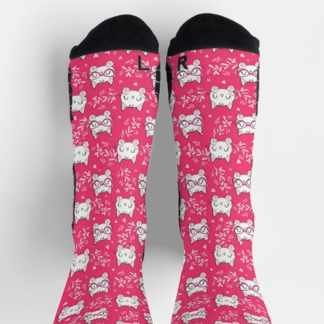 Cute Cat with Pink Socks | Adorable Feline Pattern (Top)