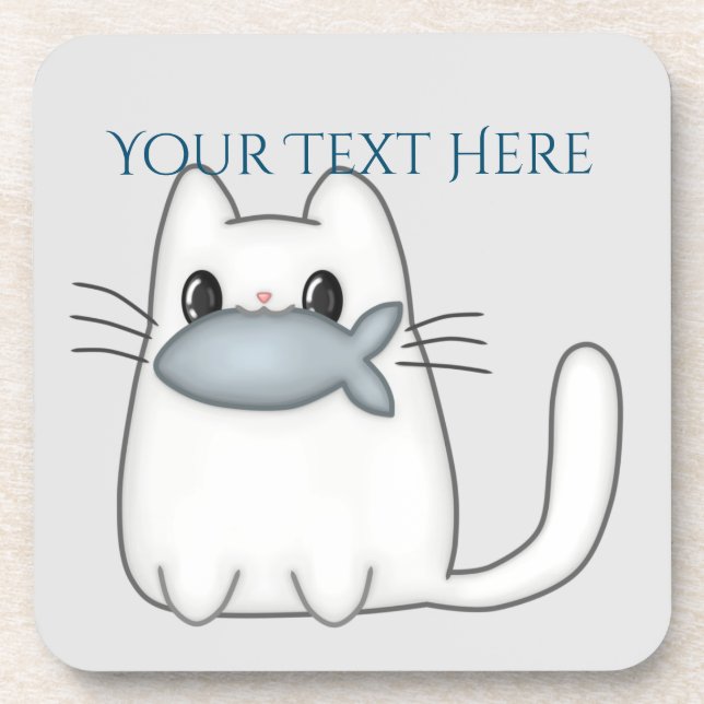Cute Cat with Prize Fish Coaster (Front)