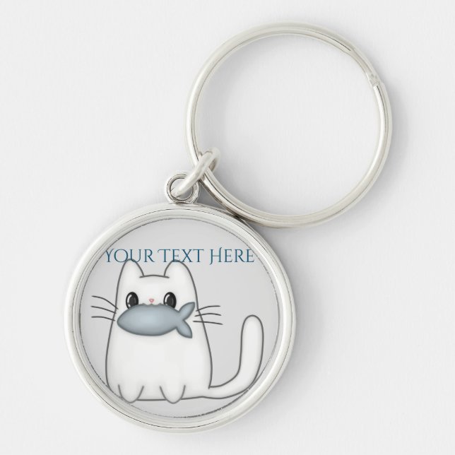 Cute Cat with Prize Fish Key Ring (Front)