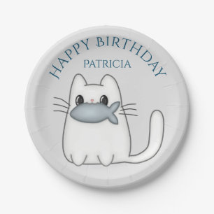 Cute Cat with Prize Fish Paper Plate