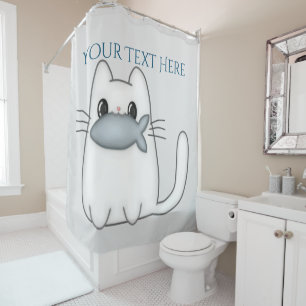 Cute Cat with Prize Fish Shower Curtain