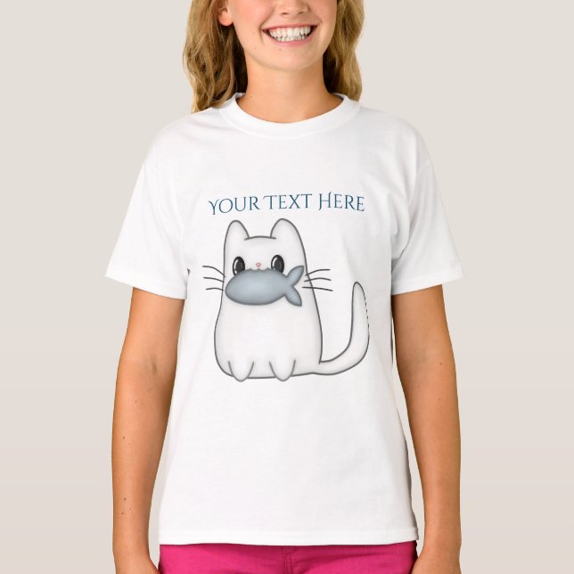 Cute Cat with Prize Fish T-Shirt (Front)