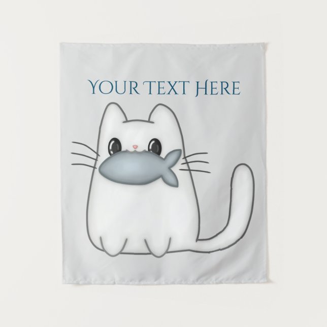 Cute Cat with Prize Fish Tapestry (Front)