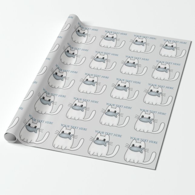 Cute Cat with Prize Fish Wrapping Paper (Unrolled)