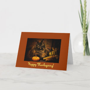 Cute Cat With Pumpkin - Thanksgiving! Holiday Card