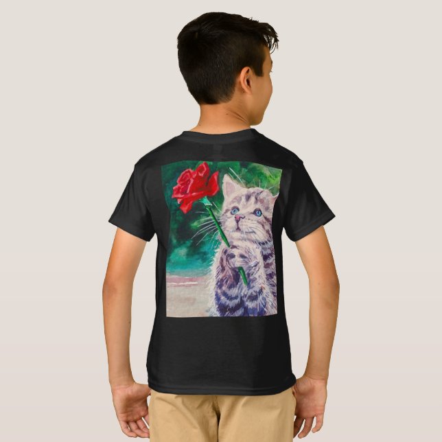 Cute cat with red flower T-Shirt (Back Full)