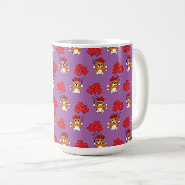 Cute Cat with Red Heart Balloons Coffee Mug (Front Right)